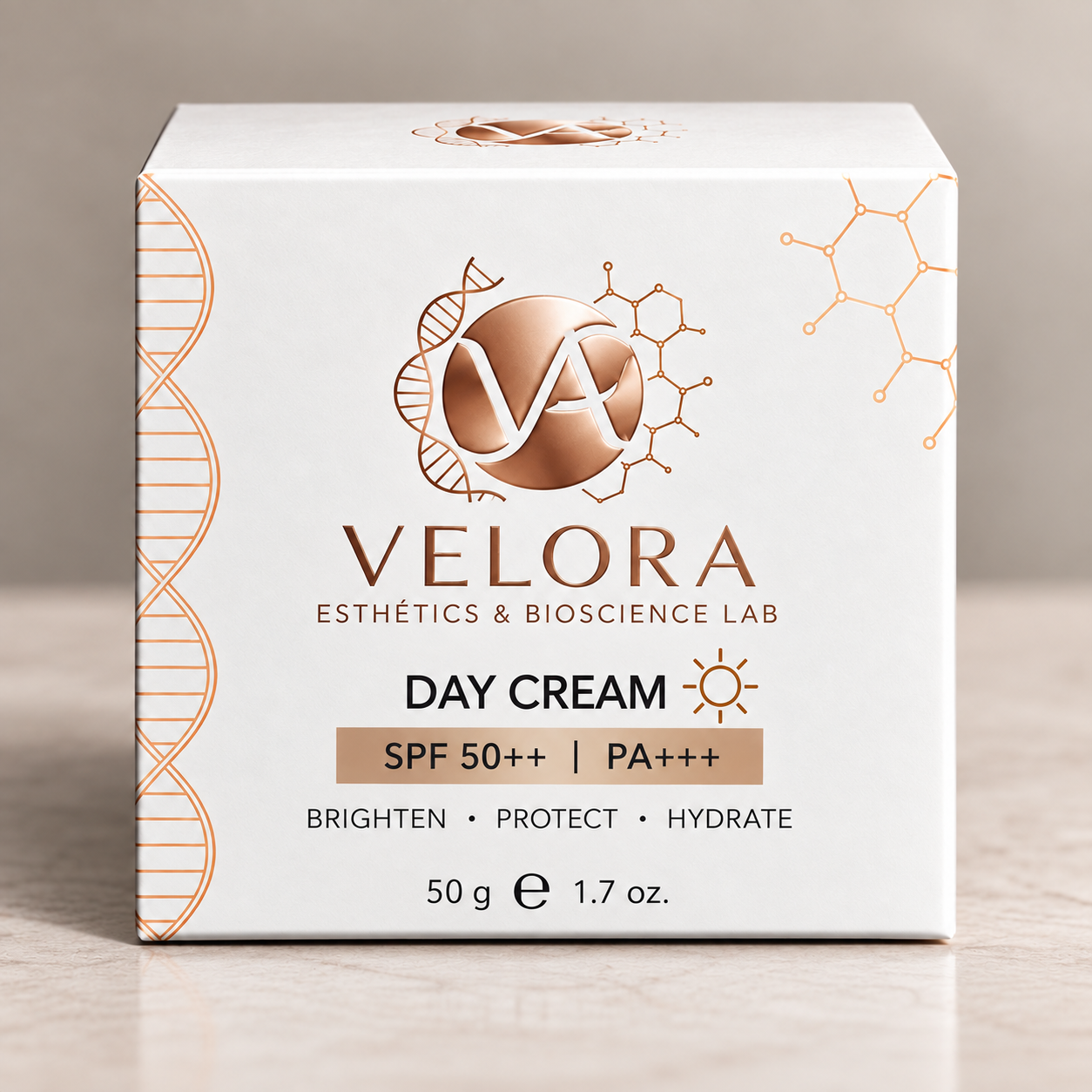 Velora Day Cream carton, SPF 50++ PA+++